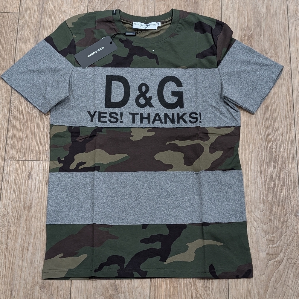 $980 Mens Dolce Gabbana Logo Camo Stripe T-Shirt Military Multi Medium
